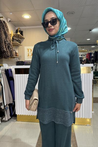 100556 LEVİDOR SİMLİ KORDONLU TAKIM Petrol Yeşili