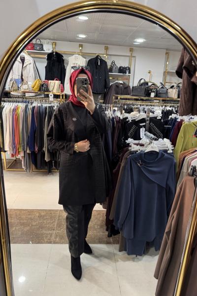 3 LÜ DERİ DETAYLI TASARIM PANTOLONLU TAKIM Siyah