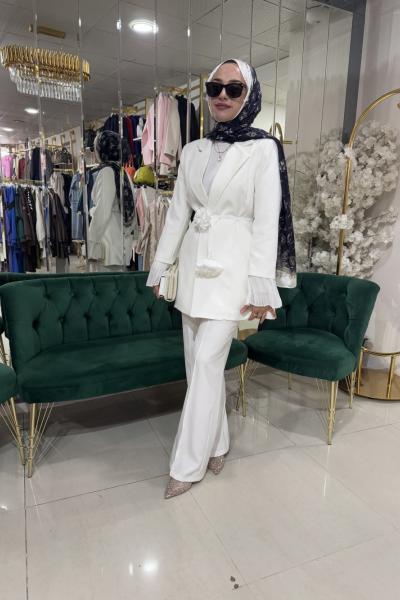 41257 KOLU PLİSELİ TAKIM Ekru