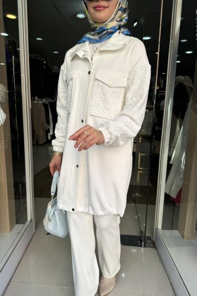 DANTEL DESENLİ TAKIM Beyaz