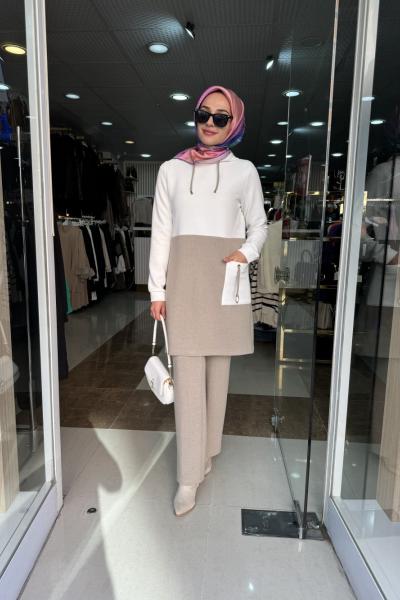 PANTOLONLU PETEK KUMAŞ TAKIM ESSWAAP Beyaz