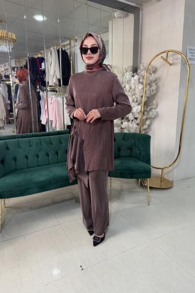 QUPRA ÇİZGİLİ PANTOLONLU TAKIM Kahverengi